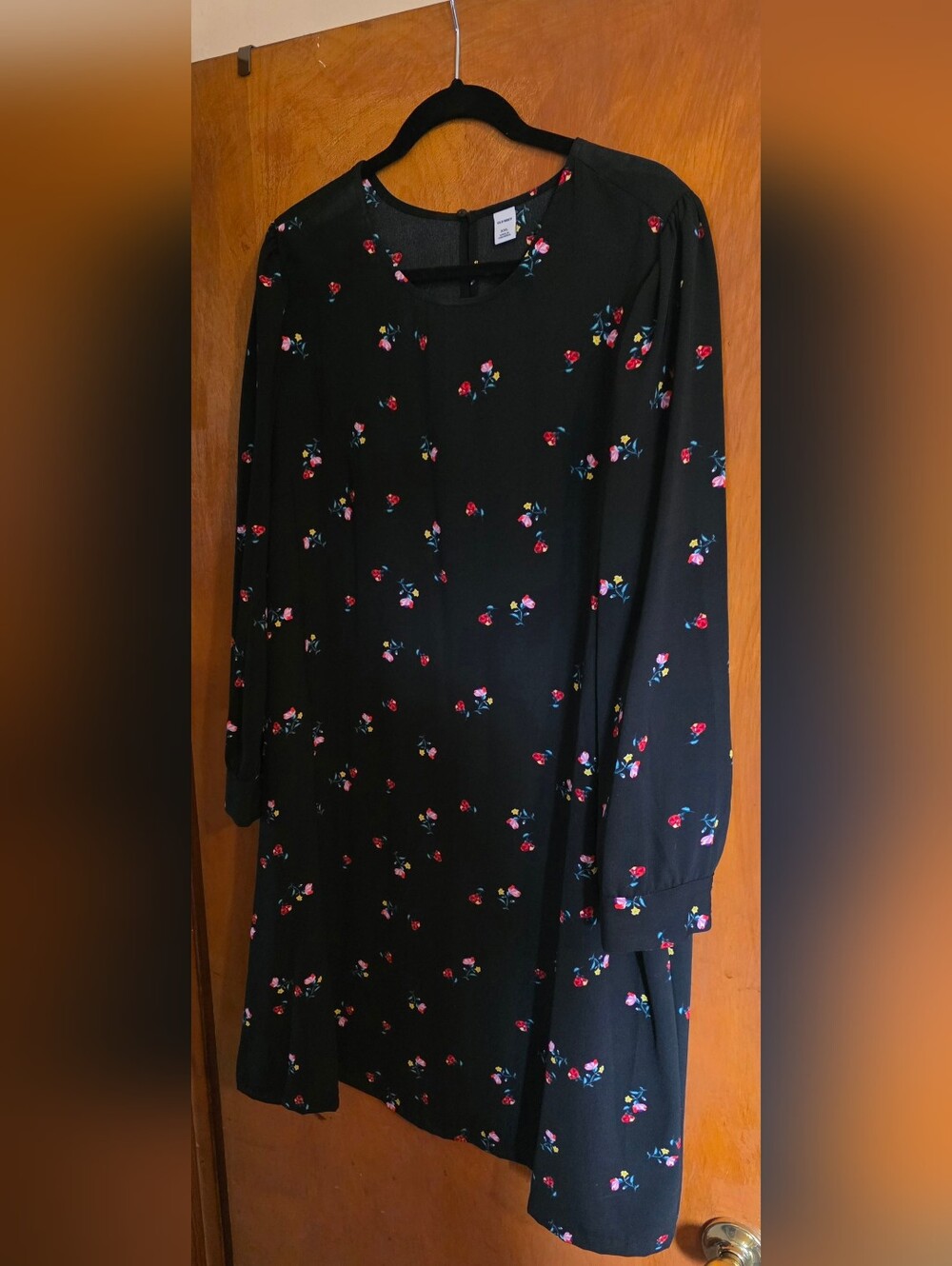 NEW Black Floral Long-Sleeve Dress Old Navy XXL